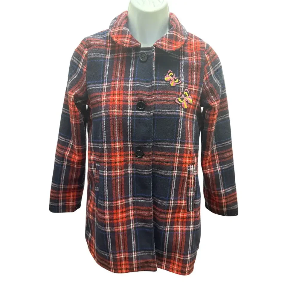Lot Girls H&M Gymboree Coat M L 9/10 12 Winter Church Dress Coats Orange Plaid - Picture 3 of 9